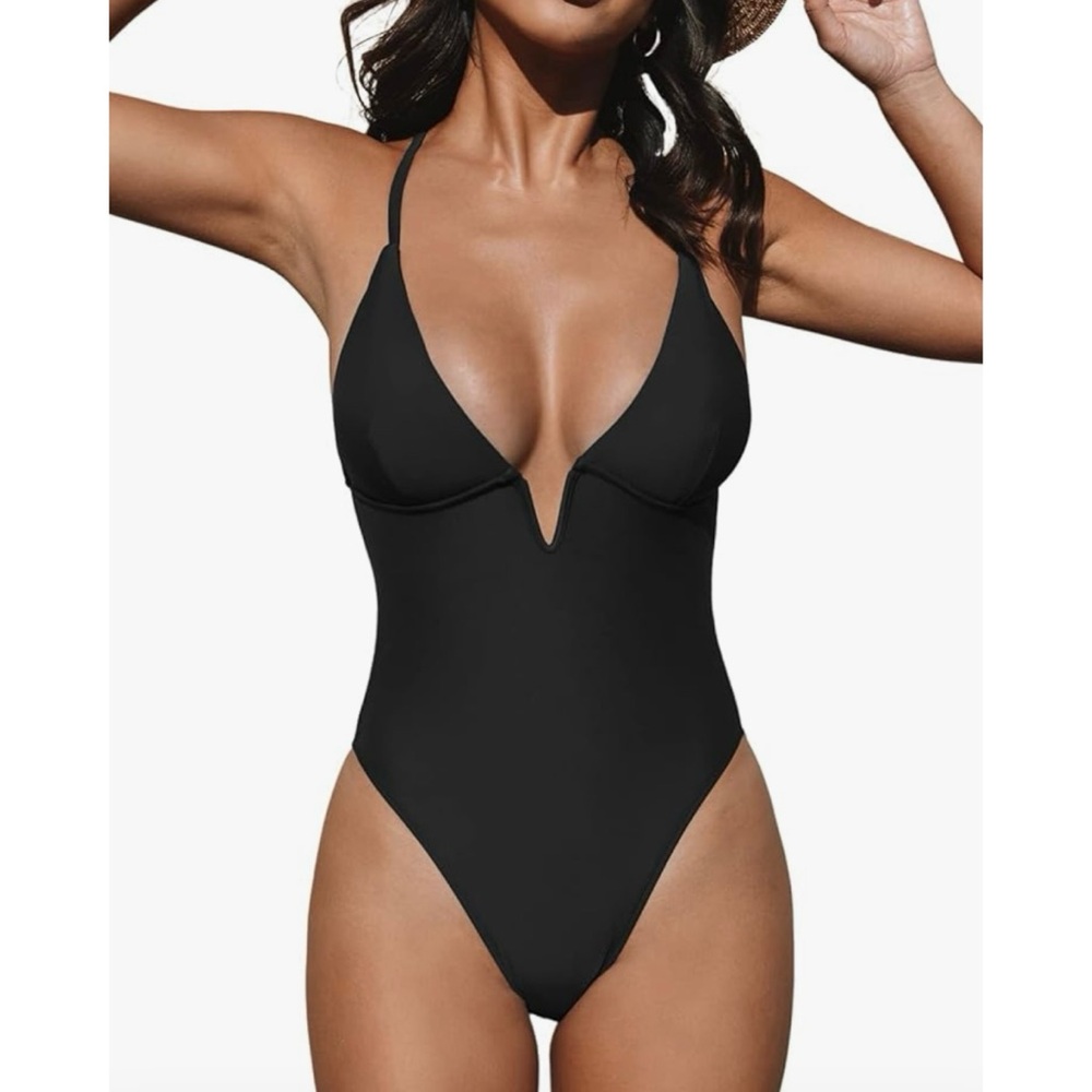 Deep V-Neck One Piece Swimsuit
